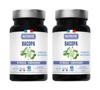 Bacopa Monnier - Hautement dosé 800mg d'extrait - Titré à 20% de Bacosides - Mémoire, Motivation & Gestion du Stress - 60 gélules - Fabriqué en France - Nutrivie (Lot de 2)