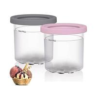 Bacs À Crème Glacée pour Ninja Creami, Récipient Creami pour la machine à glace Ninja Creami, Lot de 4 Récipients à Crème Glacée, Dessert Tubs avec Couvercles e 4 Cuillères, (2pcs (gris + rose))