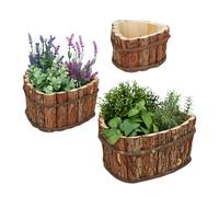relaxdays Bacs à Fleurs en Bois Jeu de 3, pour Jardin, pour Plantes, sur Le Balcon et à la fenêtre, 3 Tailles, Nature