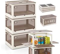 Bacs de Rangement Empilables Plastique 132 L COSTWAY Couvercles&3 Niveaux&5 Portes&Roulettes pour Salon&Chambre 51.5x36.5x88CM