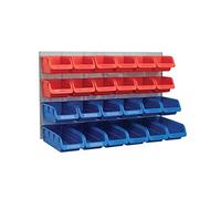 Bacs de rangement muraux Faithfull 24 avec panneau arrière en métal - Organiseur de pièces en plastique pour garage, atelier, fourgon ou abri de jardin - 64 x 38 x 22 cm
