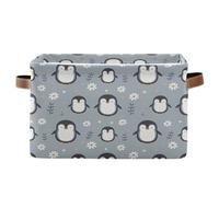 Bacs de rangement pliables en tissu bleu avec poignée, motif fleurs de pingouin