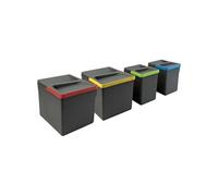 Emuca - Poubelles pour tiroir de cuisine Recycle, Hauteur 216, 2x12L + 2x6L, Plastique gris anthracite, Plastique