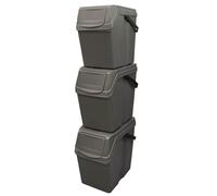 Prosperplast Set 3 poubelles de recyclage avec capacité de 75 litres en gris