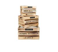 Bacs - URBAN LIVING - Lot de 3 caisses - Bois - Marron - Dimensions L 38 x P 30 x H 22 cm