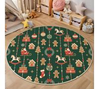 BACSEAZH 160 cm Tapis Rond Salon Éléments Noël À Suspendre - Lavable en Machine | Tapis de Sol Décoration Antidérapant pour Balcon Terrasse Salle à Manger, Noël Rétro Nordique