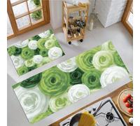 BACSEAZH Lot de 2 Tapis de Cuisine Cercles Concentriques Coups De Pinceau, Anti-Fatigue Antidérapants Confortables Style d'art Abstrait Vert Tapis de Sol, pour Cuisine Salon Couloir 50x80cm+50x150cm