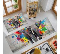 BACSEAZH Lot de 2 Tapis de Cuisine Éléphant Éclaboussant De L'Encre Anti-Fatigue, Lavable Coloré Tapis de Cuisine Art du Graffiti De Rue antidérapants, pour Chambre à Coucher Couloir 43x75cm+43x150cm