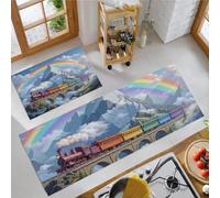 BACSEAZH Lot de 2 Tapis de Cuisine Train Montagnes Enneigées Arc-en-Ciel Anti-Fatigue, Lavable Multicolore Tapis de Cuisine Contes De Fées Illustrations antidérapants, pour Couloir 40x60cm+40x120cm