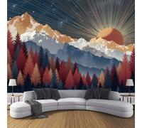 BACSEAZH Papier Peint Montagnes Enneigées Forêts Soleil, Résumé Illustration Multicolore Papier Peint Panoramique, Pour Salon Chambre Chambre D'Enfant Intérieure Décoration Murale, 400 x 280 cm