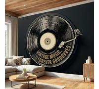 BACSEAZH Papier Peint Panoramique Style Musical Rétro, Disques Vinyles Stylet Photo Décoration Murale, Noir Papier Peint Intisse Poster Tableaux, Pour Salon Chambre à Coucher Cuisine 300 x 210 cm