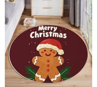 BACSEAZH Tapis Bonhomme Pain D'Épice avec Chapeau Noël Doux à Poils Courts | sans Peluches, Essous Antidérapant, Illustrations Dessins Animés Mignonnes pour Décoration Intérieure, 80 cm, Brun Foncé