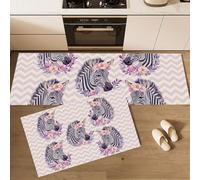 BACSEAZH Tapis de Cuisine 2 pièces Dessins Animés Animaux, Violet Tapis de Sol de Cuisine Zèbre Couronne Antidérapant Absorbant, pour Couloir Salle à Manger Salle de Bain 40x60cm+40x120cm