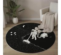 BACSEAZH Tapis de Salon Rond Science-Fiction Illustration, Astronautes Espace Estampe Doux Noir Tapis Antidérapant Lavable en Machine, pour Salon Chambre à Coucher Cuisine Salle à Manger 180cm