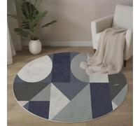 BACSEAZH Tapis Rond Abstraction Géométrie 60cm pour Salon, Bleu Tapis de Sol Cercle Triangle Rectangle Lavable en Machine antidérapant, pour Cuisine Chambre Balcon Bureau Zone