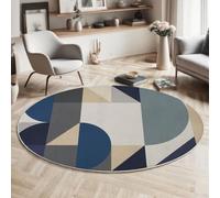 BACSEAZH Tapis Rond Bleu 60cm, Tapis de Sol Imprimé Demi-Cercle Triangle Rectangle Antidérapant Doux, Abstraction Géométrie Décoration pour Salon Chambre Cuisine et Salle à Manger Zone d’étude