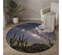 BACSEAZH Tapis Rond Bleu Foncé 90cm, Tapis de Sol Imprimé Cactus Voie Lactée Antidérapant Doux, Ciel Nocturne Paysages Naturels Décoration pour Salon Chambre Cuisine et Salle à Manger Zone d’étude