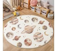 BACSEAZH Tapis Rond Brun Corps Célestes Le Système Solaire, Tapis de Sol Planètes Lune Étoiles Ne Perd Pas Ses Poils Antidérapant, pour Salon Chambre à Coucher Couloir, 100cm - Lavable en Machine