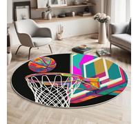 BACSEAZH Tapis Rond Coloré Géométrie Pop Art Lavable en Machine, Tapis Interieur Imprimé Panier De Basket Basket Antidérapante Poil Bas, pour Salon Chambre Cuisine Nursery Bureau 60cm