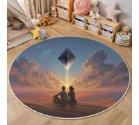 BACSEAZH Tapis Rond Couleur Orange 150cm, Tapis de Sol Imprimé Dunes De Sable Figures Losanges Antidérapant Doux, Science-Fiction Illustration Décoration pour Salon Chambre Cuisine Salle à Manger