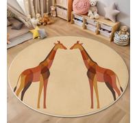 BACSEAZH Tapis Rond Couleur Orange Géométrie Animaux, Tapis de Sol Girafe Blocs De Couleur Ne Perd Pas Ses Poils Antidérapant, pour Salon Chambre à Coucher Couloir, 60cm - Lavable en Machine