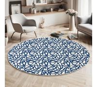 BACSEAZH Tapis Rond Dessiné À La Main Graffiti Ø 90cm, Doux Poils Courts Lignes Entrelacées Tapis de Sol Lavable et antidérapant, pour Salon Chambre Salle à Manger Couloir Bureau, Bleu Marine