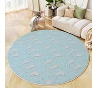 BACSEAZH Tapis Rond Dessins Animés Animaux Marins Ø 90cm, Doux Poils Courts Dauphins Algues Tapis de Sol Lavable et antidérapant, pour Salon Chambre Salle à Manger Couloir Bureau, Bleu Clair