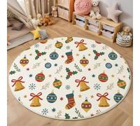 BACSEAZH Tapis Rond Éléments Noël Rétro Aquarelle Lavable pour Salon 180 cm Beige | Lavable, Doux, Antidérapant, Poils Courts Chaussettes Noël Forme Cloche Tapis Rond pour Chambre, Cuisine Et Bureau