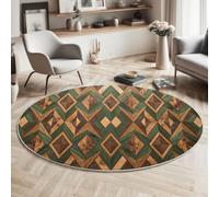 BACSEAZH Tapis Rond Géométrie Style Ethnique Ø 90cm, Doux Poils Courts Forme De Losange Assemblage De Bois Tapis de Sol Lavable et antidérapant, pour Salon Chambre Salle à Manger Couloir Bureau, Vert