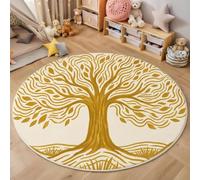 BACSEAZH Tapis Rond Imprimé Grand Arbre Lignes, Simple Vibrant Antidérapant Décoration Jaune Tapis de Sol, pour Chambre d'enfant Salle de Jeux Salon Chambre Cuisine Balcon 120cm