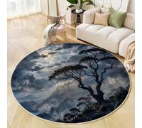 BACSEAZH Tapis Rond Imprimé Un Arbre Solitaire des Nuages, Paysage Réaliste Naturel Antidérapant Décoration Bleu Tapis de Sol, pour Chambre d'enfant Salle de Jeux Salon Chambre Cuisine Balcon 60cm
