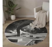 BACSEAZH Tapis Rond Lavable Architecture Sphère, Antidérapant Poils Courts Science-Fiction Futurisme Absorbant Gris Tapis de Sol, pour Salon Chambre Salle À Manger Couloir, 90cm