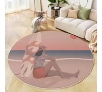 BACSEAZH Tapis Rond Lavable Planche De Surf pour Femmes, Antidérapant Poils Courts Illustration Thème Plage Absorbant Rose Clair Tapis de Sol, pour Salon Chambre Salle À Manger Couloir, 120cm