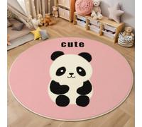 BACSEAZH Tapis Rond Rose 180cm, Tapis de Sol Imprimé Mignon Panda Antidérapant Doux, Dessins Animés Animaux Décoration pour Salon Chambre Cuisine et Salle à Manger Zone d’étude