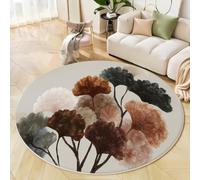 BACSEAZH Tapis Rond Salon 180 cm - Plante Rétro Abstraite | Antidérapant Douce Rond Tapis de Sol Décoration, Feuilles Ginkgo, pour Salle à Manger Nursery Dortoir Enfants, Brun