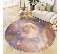 BACSEAZH Tapis Rond Violet 90cm, Tapis de Sol Imprimé Pleine Lune Nébuleuse Antidérapant Doux, Fantaisie Ciel Étoilé Décoration pour Salon Chambre Cuisine et Salle à Manger Zone d’étude