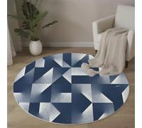 BACSEAZH Tapis Ronde Lavable Géométrie Triangle 90cm, Tapis Abstrait Minimalisme Antidérapante Poils Courts Doux, pour Salon Chambre Bureau Décoration Intérieure - Bleu Foncé