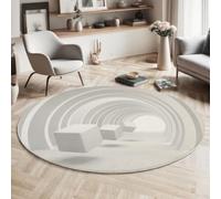 BACSEAZH Tapis Ronde Lavable Tunnel Cube 90cm, Tapis 3D Espace Futurisme Antidérapante Poils Courts Doux, pour Salon Chambre Bureau Décoration Intérieure - Blanc