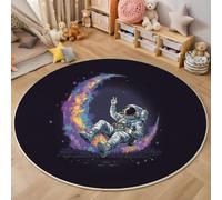 BACSEAZH Tapis Salon Rond Multicolore, Anti-Glissant Science-Fiction Illustration Carpette pour intérieur, Salon Anti Slip Astronaute Lune Tapis de Sol pour Chambre Cuisine Couloir Entrée 180cm