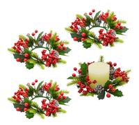 Bacucine Lot de 4 couronnes de bougies de Noël avec baies rouges, pommes de pin, guirlande de bougies pour Noël, mariage, cheminée, table, décoration d'intérieur