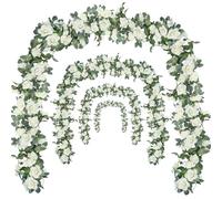 Bacucine Lot de 4 guirlandes de roses artificielles avec feuilles vertes à suspendre pour mariage, fête, jardin, maison, décoration murale (blanc)