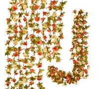 Bacucine Lot de 8 guirlandes de roses artificielles à suspendre avec feuilles vertes pour mariage, arche murale, décoration de fête (orange champagne)