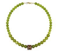 BACUNER Collier de perles péridot vert pour femme avec pendentif tibétain en pierre précieuse naturelle