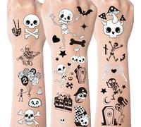 Bad 2 Tatouages temporaires en forme de tête de mort - Plus de 300 autocollants Bad 2 Bone pour décoration de fête d'anniversaire pour garçons et garçons - Noir et blanc - Autocollants de tatouage
