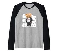 Bad Boy Tee Shirt, Funny Teddy Bear Graphic Design Style Fun Manche Raglan