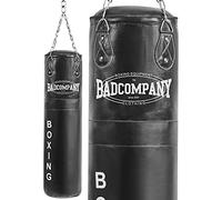 Bad Company Sac de frappe avec chaîne en acier robuste à quatre points I Sac perforateur en cuir rempli / non rempli I 80/100/120/150/180 x 35 cm - Noir