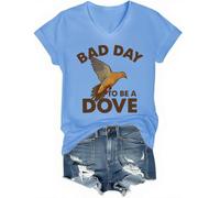 Bad Day to Be A Dove T-shirt à col en V pour la saison de la chasse, Bleu (Carolina blue), S