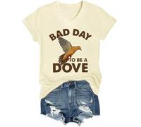 Bad Day to Be A Dove T-shirt à col en V pour la saison de la chasse, Crème/jaune, S