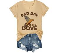 Bad Day to Be A Dove T-shirt à col en V pour la saison de la chasse, Marron jaune clair, L