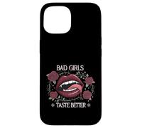 Bad Girls Taste Better Vampire Lips Gothic Floral Coque pour iPhone 15